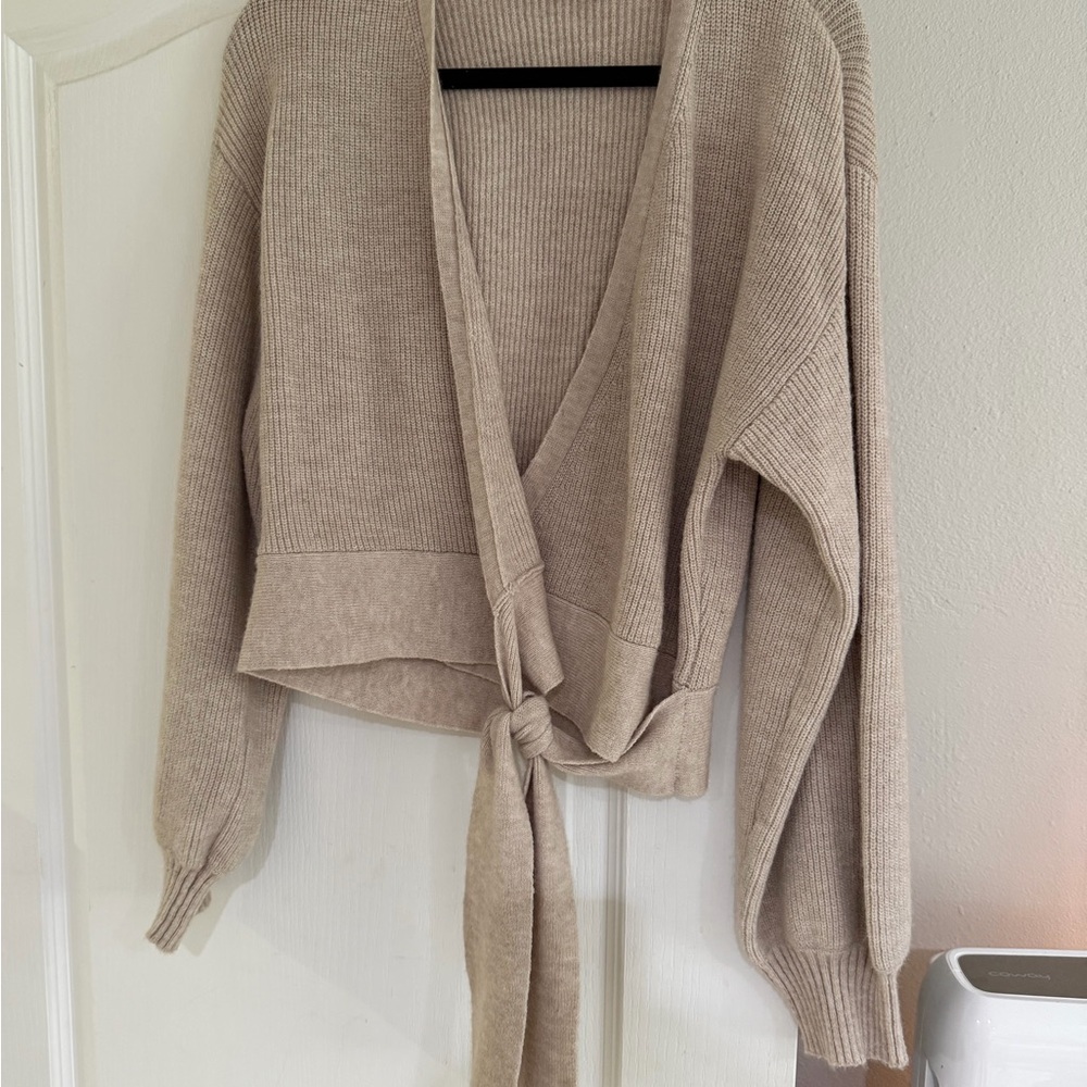 Wayf Beige Tie-Front Cardigan